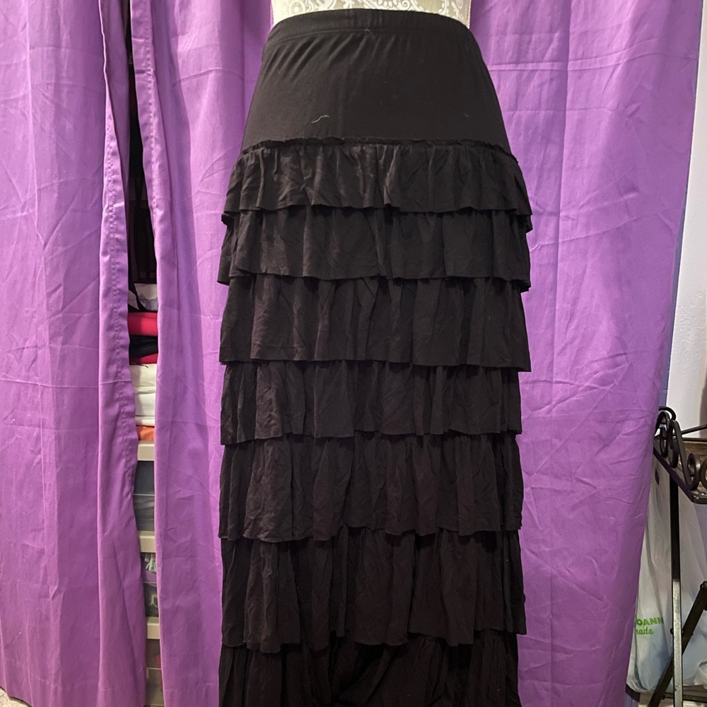 Soft Surroundings long black tier ruffle skirt.